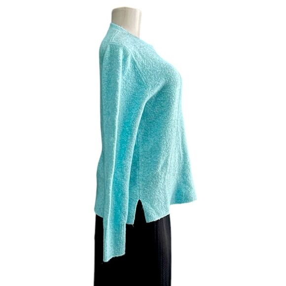 J. Crew Crewneck Side Slit Extra Soft Long Sleeve Aqua Sweater Size Medium - Picture 2 of 6